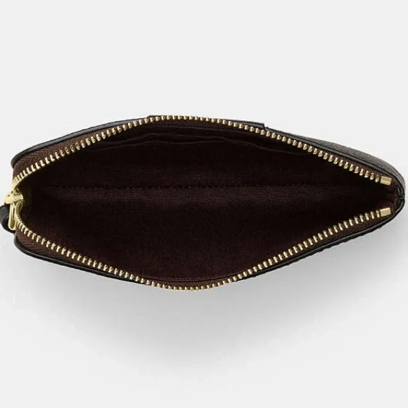 COACH Signature PVC Leather Corner Zip Wristlet w/Stripe in Walnut Brown & Black - Picture 15 of 15